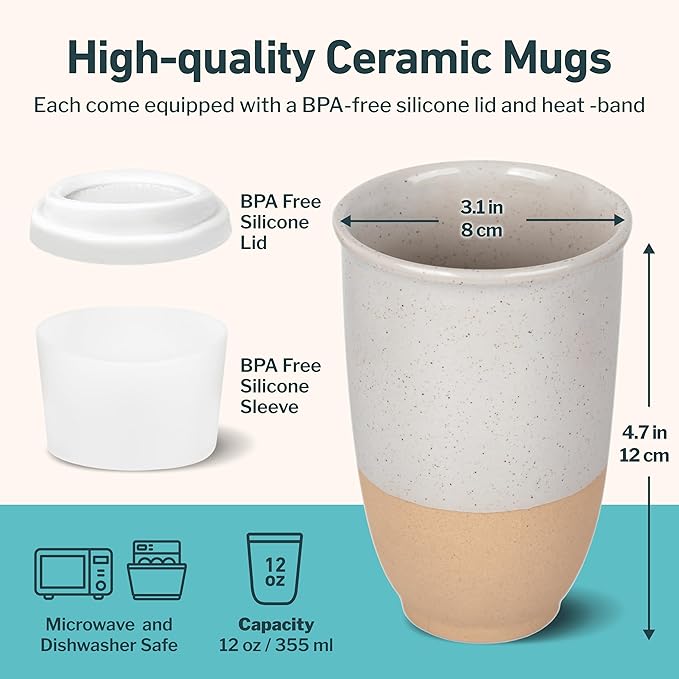 Travel Mugs - Reusable Coffee Cup – Cute Coffee Mugs Travel Coffee Tumbler – Microwave & Dishwasher Safe To Go Coffee Mug- Gifts For Women Men Him Her – 12oz - Dune