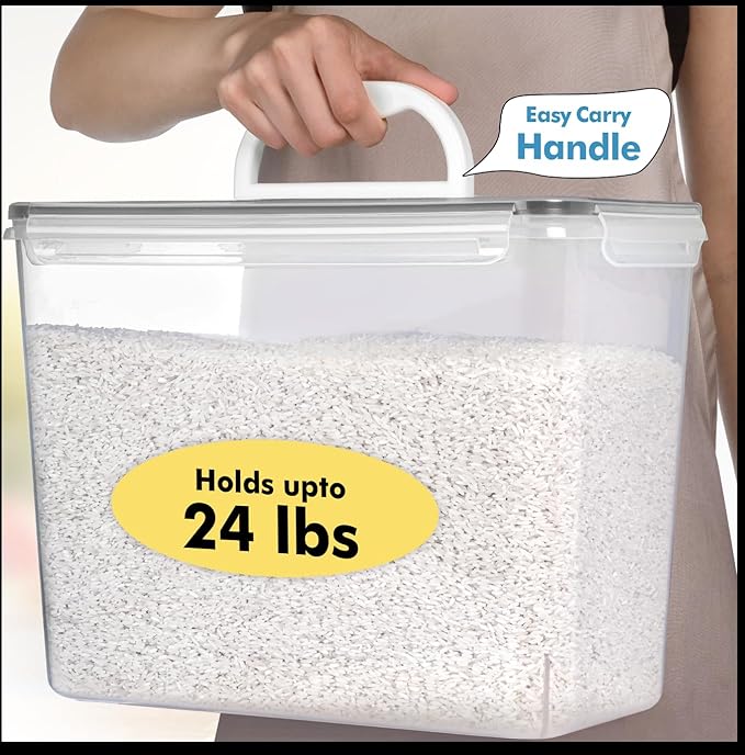 Shazo 2 PC (11L | 372 oz) Flour Sugar Storage Containers with Easy Carry Handle - Plastic Extra Large Food Storage Containers with Lids for Rice Cereal, BPA Free & Airtight Kitchen Pantry Organization