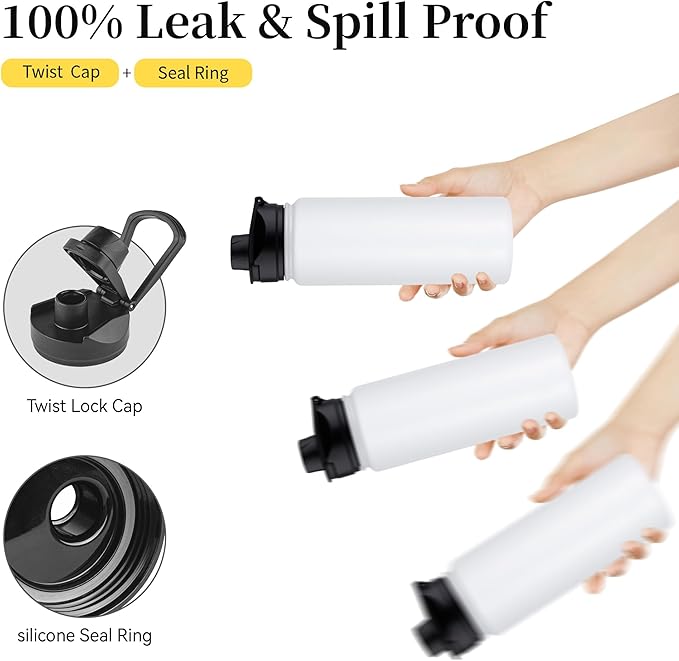 24 oz Insulated Water Bottle Bulk 8 Pack, Stainless Steel Sports Water Bottles with Straw Lid & Wide Mouth Lids, Double Walled Vacuum, Leak Proof, White