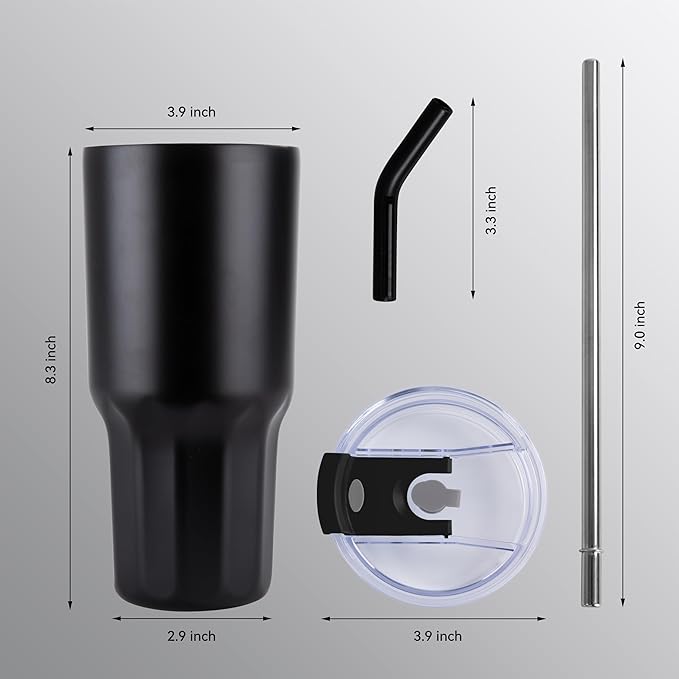 VEGOND 30 oz Insulated Stainless Steel Tumblers with lid and straw Bulk Pack Double Wall Vacuum Coffee Mug with Non-Slip Silicone Base, Sweat Proof Powder Coated Cup for Hot Cold Drinks, Black 4Pack