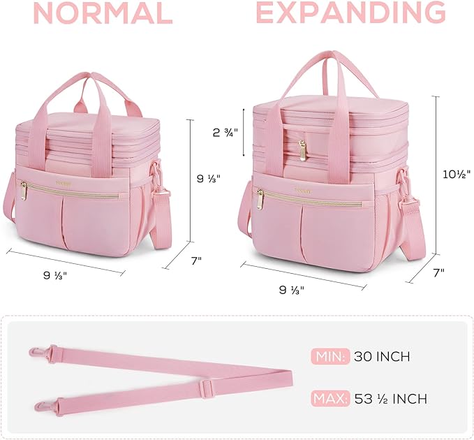 TOURIT Insulated Lunch Box Bag, Double Deck Leakproof Cooler Tote for Work Office Picnic, Expandable Lunch Container, Pink