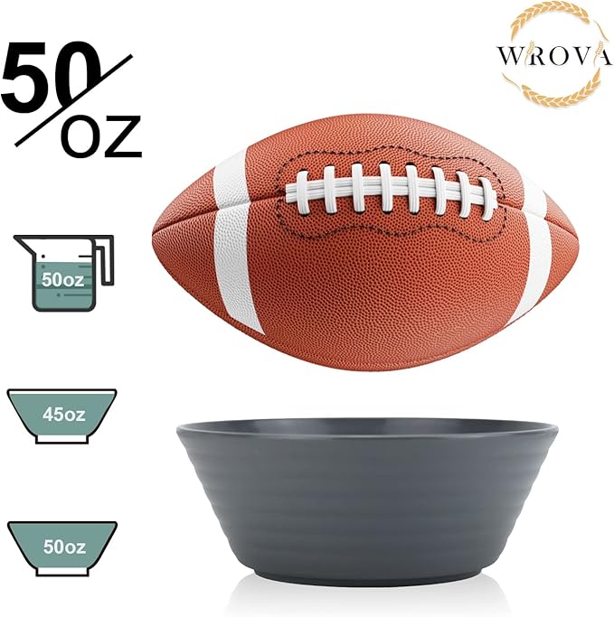 Wrova Wheat Straw Bowl Sets,6 PCS Unbreakable Cereal Bowl 50 OZ,Microwave and Dishwasher Safe Bowls,Super Big Bowl Sets BPA Free Big Bowl for Serving Cereal,Oatmeal and Salad (Deep Gray)
