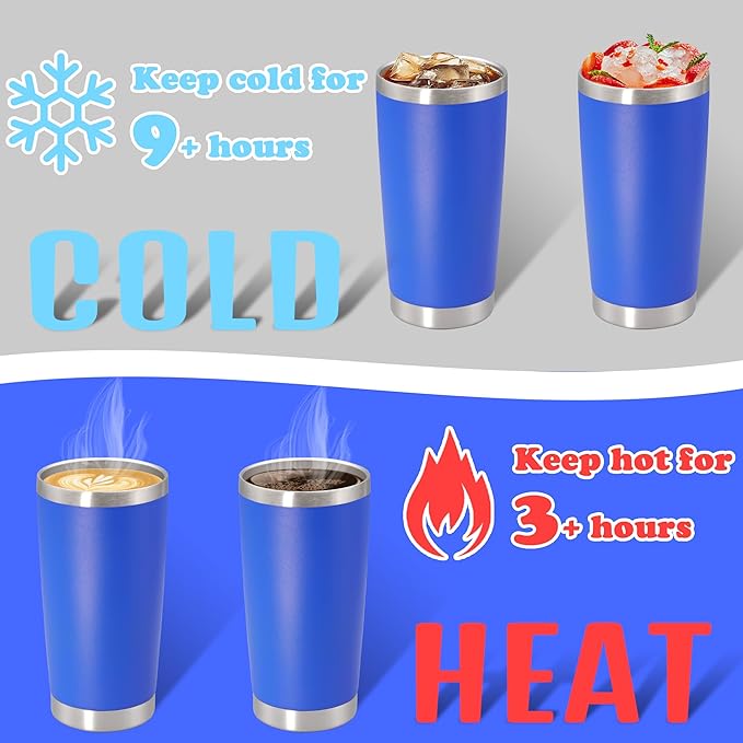 20 oz Tumbler with lid Double Wall Vacuum Insulated Tumblers Stainless Steel Coffee Mug Travel Coffee Tumbler Powder Coated Tumbler Cup Keep Hot&Cold - (Dark Blue 6 Pack)