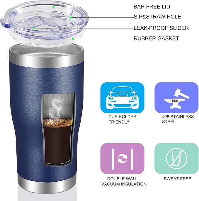 VEGOND 20oz Tumbler Stainless Steel Tumbler Cup with Lid And Straw Vacuum Insulated Double Wall Travel Coffee Mug(Navy Blue 6 Pack)