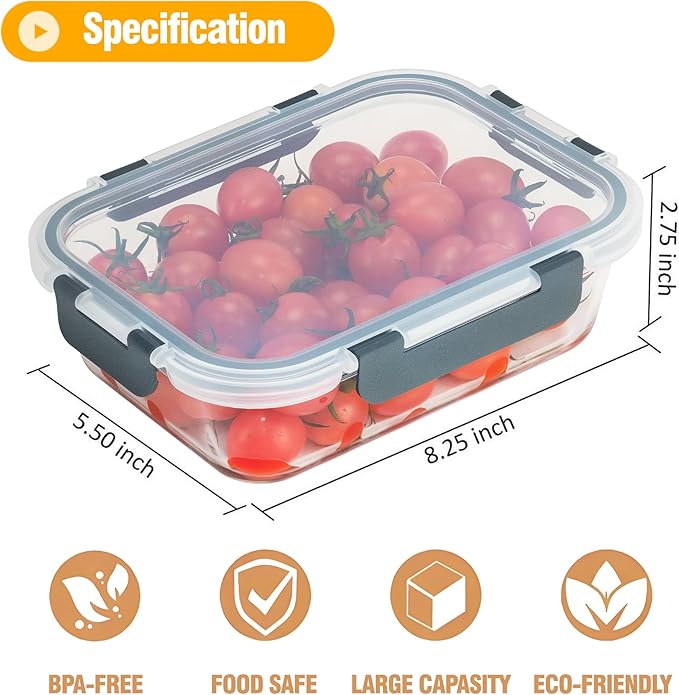 5 PACK 36 oz Glass Meal Prep Containers, Glass Food Containers with Snap-Lock Lids, Airtight Lunch Containers, Microwave, Oven, Refrigerator and Dishwasher Safe，Gray