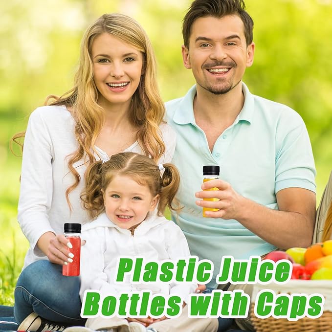 60 Pcs 2 Oz Small Plastic Bottles for Liquids,Ginger Shots Bottle with Cap,Mini Travel Containers for Juice,Liquids,Whiskey,Milk(Black)