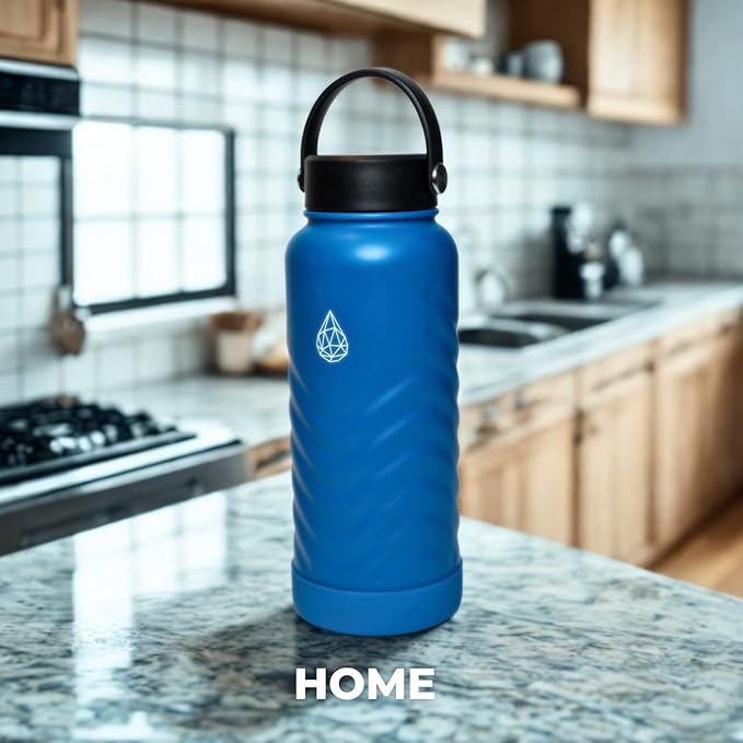 24oz Stainless Steel Insulated Water Bottle, 48H Ice Cold & 24H Hot, Leak-Proof Wide Mouth Lids (Straw & Spout), BPA-Free Bottles, Mens Water Bottle for Gym, Hiking, Travel - Blue
