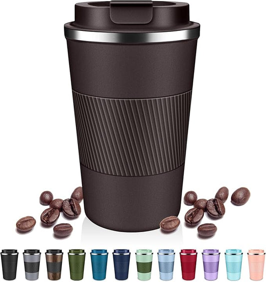 Insulated Coffee Tumblers with Flip Lid 12oz / 17oz, Stainless Steel Travel Coffee Mug Leak Proof, Vacuum Insulated Coffee Mug Reusable Cup, Keeps Cold and Hot for Coffee Tea