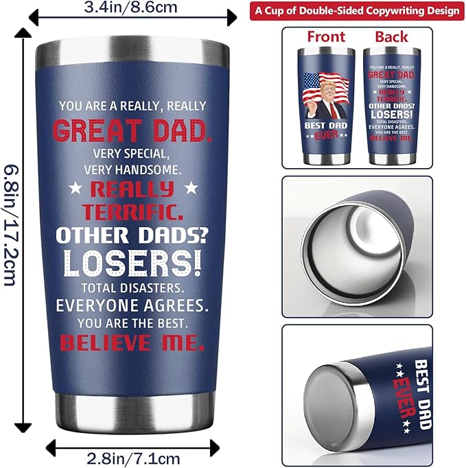 Father's Day Papa Gifts from Daughter, Son, Kids - Dad Gifts from Daughter, Son on Fathers Day, Christmas, Birthday, Best Dad Ever Tumbler 20Oz, Stainless Steel Tumbler