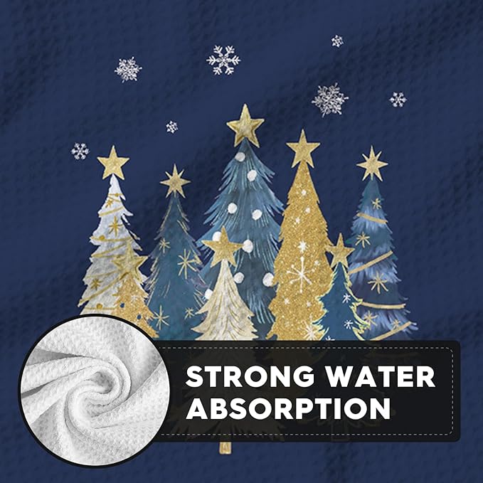 Artoid Mode Blue Star Xmas Tree Merry Christmas Kitchen Dish Cloths, 12x12 Inch Quick Dry Microfiber Dishcloths for Kitchen Dish Rags Set of 2