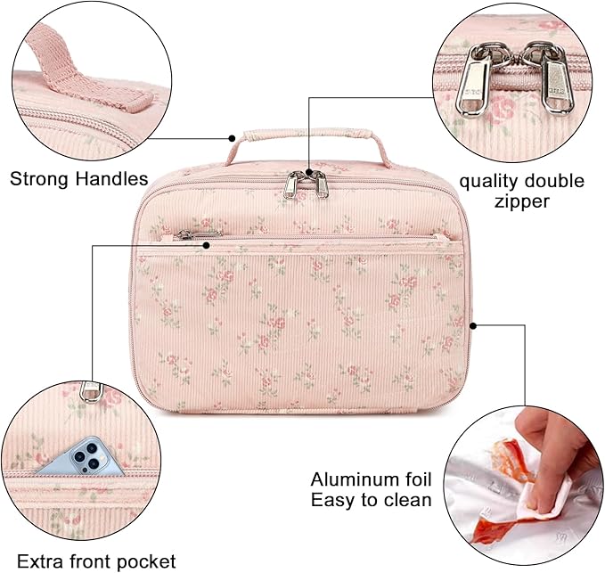 Bluboon Kids Girls Lunch Bag Insulated Lunch Box for school Corduroy Lunch Cooler Organizer School Kids Lunch Tote