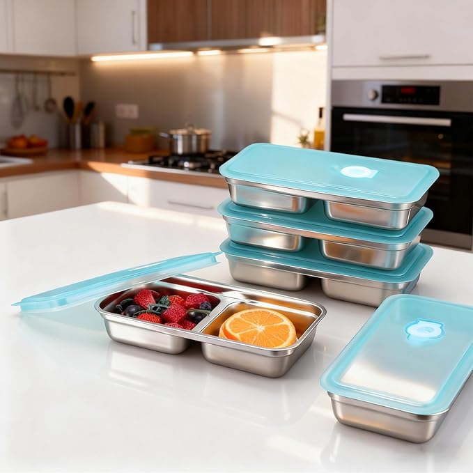 8Pcs Stainless Steel Snack Containers with Lids, Reusable Metal Snack Box for Travel and Outdoor Camping