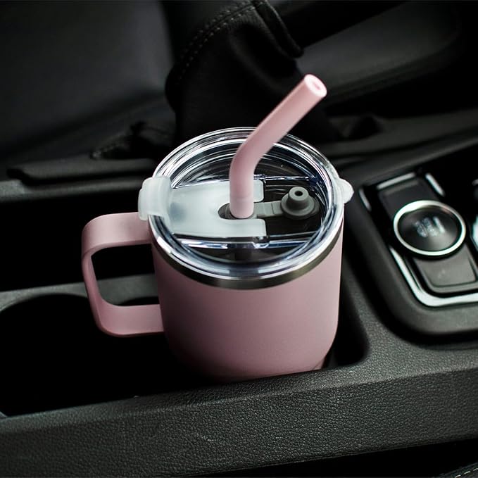 Sursip Kids 24 oz Insulated Cup with Handle, Double Wall Vacuum Stainless Steel Tumbler with Straw and 2 Lids, for Cold/Hot Drinks, Coffee Travel Mug for Car/Home/Office/Party/Camping (2 Pack)