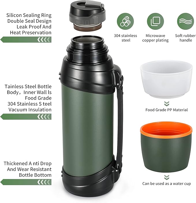 85oz Large Coffee Thermoses for Travel - Insulated Water Jug Classic Vacuum Bottle with Plastic Cup - Stainless Steel Thermos for Hiking Fishing