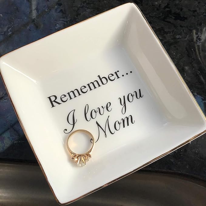 Simply Charmed Love You Mom Jewelry Dish - Elegant Trinket Tray for Rings & Small Keepsakes - Gifts for Mom from Daughter or Son - Gift for Mother's Day or Birthday