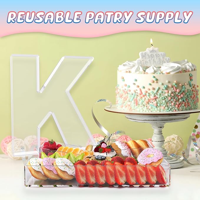 11" Acrylic Letter Charcuterie Box, Reusable Fillable Alphabet Number Shaped Form Tray for Birthday Anniversaries, Party Decorative Serving Plates Display Candy Cake (K)