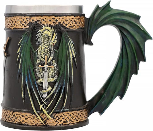 18oz Gift Green Dragon with Sword Beer Mug Stainless Steel Coffee Mug Norse Gothic Decor Viking Festival Gift GOT Dragon Decor