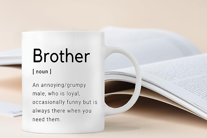 QASHWEY Gifts for Brother Coffee Mug, Big Little Brother Gift, BrotherBirthday Gifts from Sister, Thank You Gift for BrotherCoffee Cups Ceramic 11oz, BrotherDefinition Tea Cup