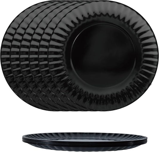 TP 6-Piece Melamine Plates Set, 10.5-Inch Reusable Dinner Plates for Picnic, Party, BBQ & Camping, Dishwasher Safe Lightweight Tableware, Black
