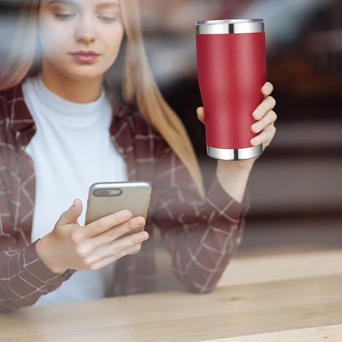 VEGOND 20oz Tumbler Stainless Steel Tumbler Cup with Lid And Straw Vacuum Insulated Double Wall Travel Coffee Mug(Brick Red 12 Pack)