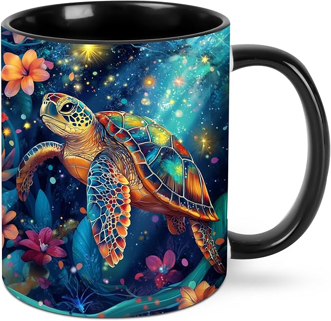 Yrebyou Sea Turtle Coffee Mug Funny Tea Cup Ceramic Mugs 11OZ with Handle Gifts for Women Men Home Office Decor