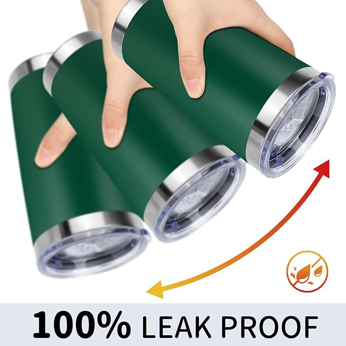 20oz Stainless Steel Tumbler with Lid, Travel Mug - Double Wall Vacuum Powder Coated Cup - Dark Green, 1 Pack