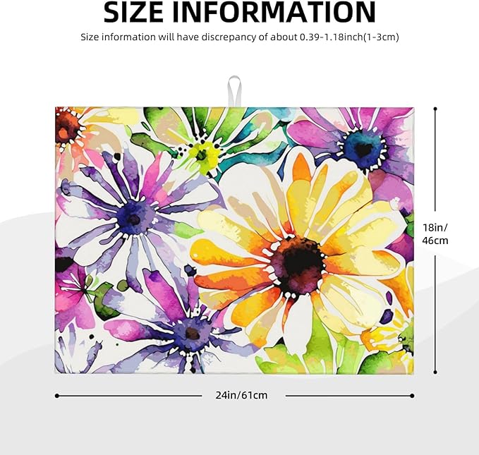 Absorbent Dish Drying Mat For Kitchen Counter, Colorful Flowers Microfiber Dish Drying Pad, Kitchen Gadgets For Easy Clean Multi-Use