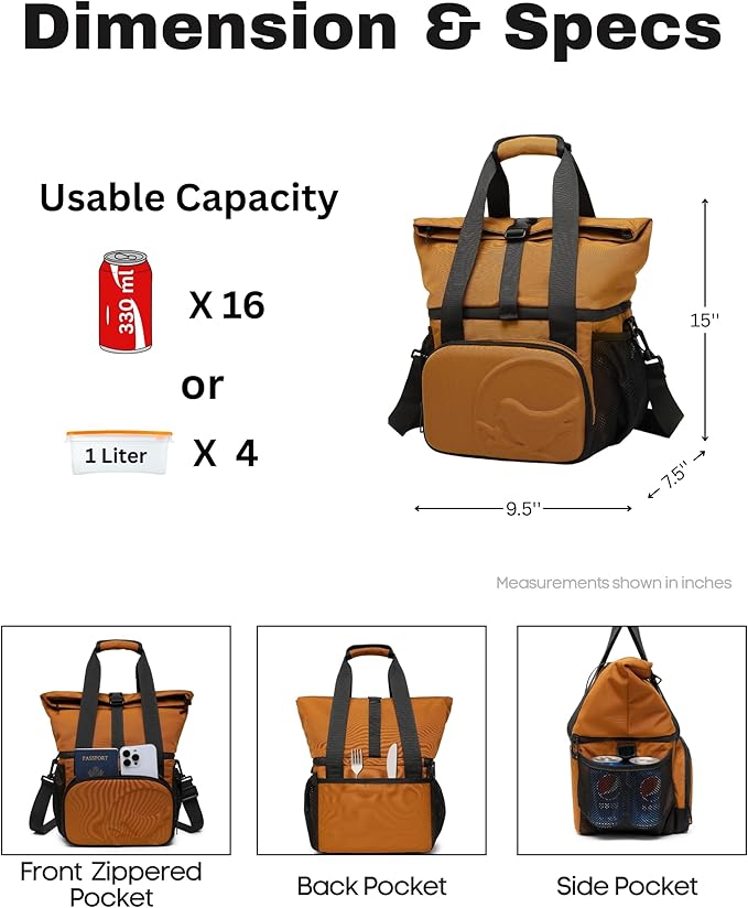 SUNNY BIRD Dual Compartment Lunch Bag Insulated Lunch Box for Women and Men (Brown)