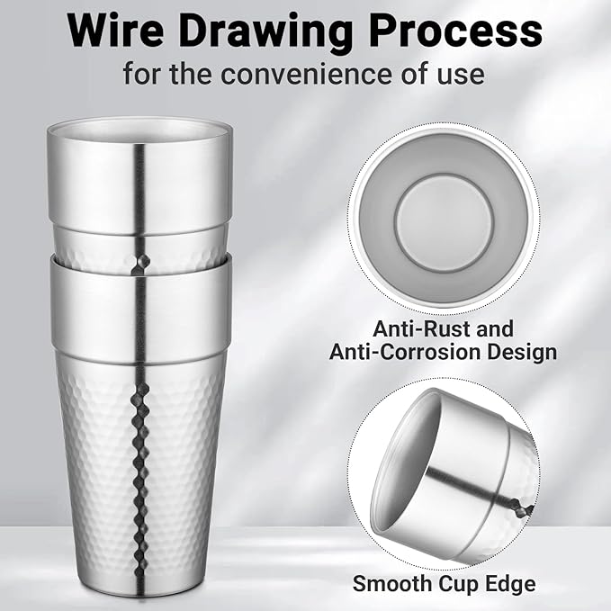 Beasea Stainless Steel Cups 19 oz, 6 Pack Large 18.6oz 550ml Stainless Steel Tumbler Stackable Double Wall Insulated Metal Drinking Glasses for Home Restaurant Office Party Camping