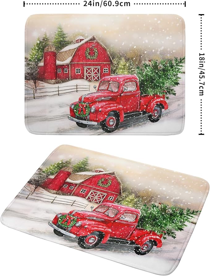 Red Truck Dish Drying Mat Xmas Tree Dish Drainer Rack Mat Winter Microfiber Absorbent Drying Pad for Home Kitchen Counter Decor 18x24 Inch