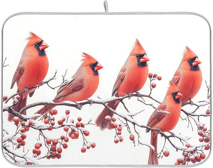 Birds Perched Tree Branches Dish Drying Mat for Kitchen Counter Super Absorbent Dishes Pad Reversible Microfiber Protector Dish Draining Mats 18x24 inch