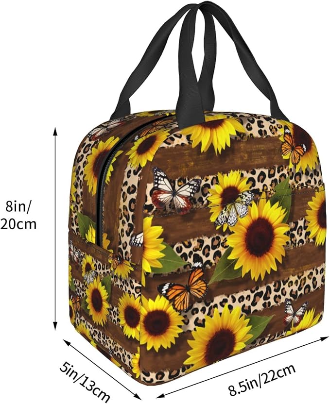Butterflies Lunch Bag Leopard Print Sunflower Insulated Lunch Box for Women Men Reusable Lunch Tote for Office Work Picnic Hiking