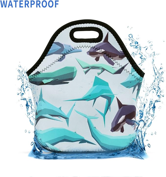 Violet Mist Cute Neoprene Lunch Bag Reusabl lunch bags Bags Shark Insulated Thermal Lunch Box Cool Sea Animal Food Hand Bags Cooler Lighweight Washable lunch bags Work Picnic Gift for Women Men Adult