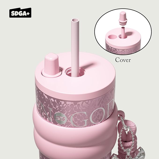 24 oz Stainless Steel Tumbler with Lid and Straw, Insulated Water Bottle Leak Proof for Hot and Cold, Portable Travel Coffee Mug, Reusable Coffee Cup for Women, Blush Pink