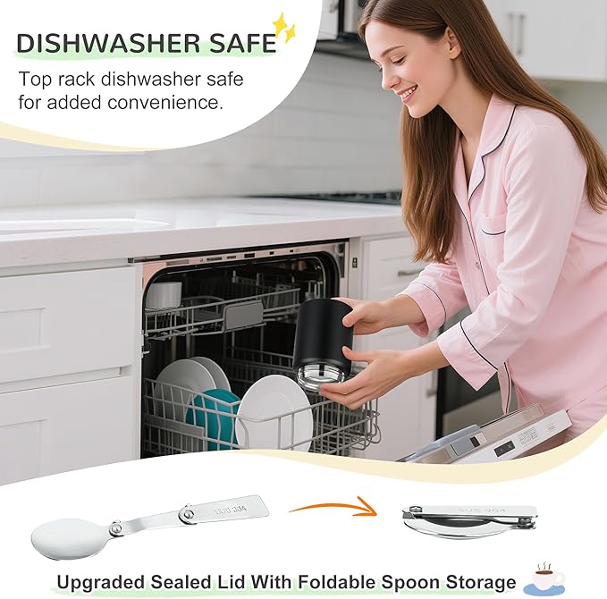 Soup Thermo for Hot Food Kids 16oz Insulated Food Jar Leakproof Thermo Lunch Container for Kids Wide-Mouth Stainless Steel Lunch Box for School with Handle Folding Spoon(3+)