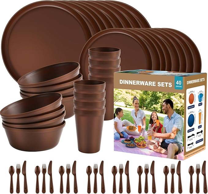 40-Piece Unbreakable Kids Dinnerware Set for Toddlers & Children, BPA-Free & Easy-Clean PP Plates and Bowls, Microwave & Dishwasher Safe, Complete Family Pack (Service for 8)