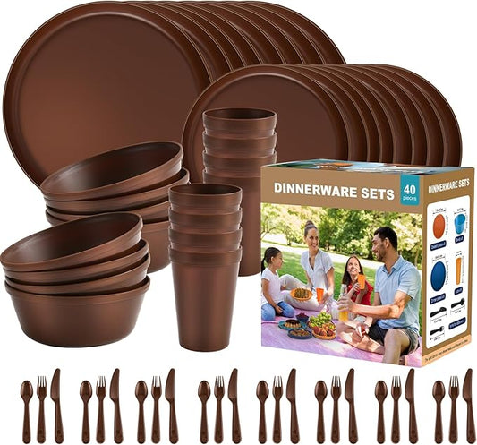 40-Piece Unbreakable Kids Dinnerware Set for Toddlers & Children, BPA-Free & Easy-Clean PP Plates and Bowls, Microwave & Dishwasher Safe, Complete Family Pack (Service for 8)