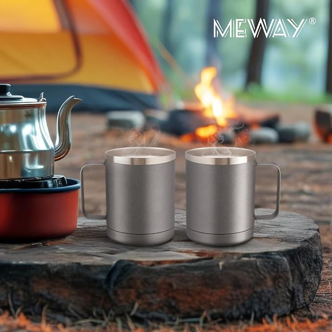 MEWAY 12oz Coffee Mug With Handle 8 Pack Bulk,Stainless Steel Insulated Travel Tumblers With Sliding Lid,Double Wall Vacuum Camping Cup for Hot & Cold Drinks Tea (Cold Grey,Set of 8)