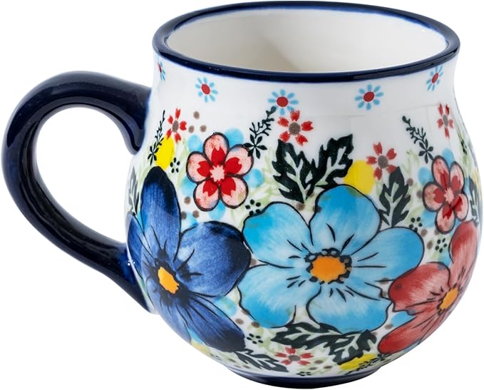 ALMA 12oz Handpainted Microwave Safe Coffee Mug, Unique Ceramic Tea Mug For Girl Friend,Mother, Woman(Assorted Flowers,Medium)