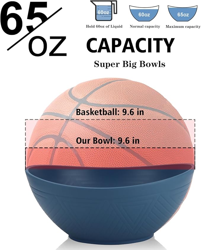 Wrova 65oz Big Wheat Straw Bowls - Large Salad Bowls set of 6 - Unbreakable Serving Bowls - Microwave & Dishwasher Safe - Oval Bowls for Cereal,Salad,Fruit - Ocean Series