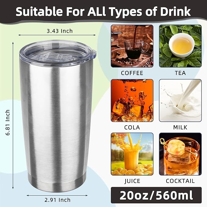 20oz Tumbler with Lid Stainless Steel Insulated Tumblers Travel Coffee Tumbler Bulk Double Wall Vacuum Insulated Water Cup Christmas Gifts for Women Men Her Him Home Office (Silver, 4pack)