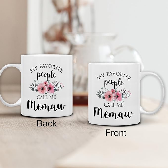 QASHWEY Memaw Coffee Mug, Memaw Gifts for Grandma, Grandma Coffee Mugs, MemawGifts from Grandkids, Mothers Day Mug Tea Cup Gift for Memaw, My Favorite People Call Me MemawCoffee Cups Ceramic 11oz