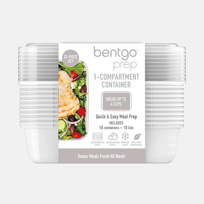 Bentgo 20-Piece Lightweight, Durable, Reusable BPA-Free 1-Compartment Containers - Microwave, Freezer, Dishwasher Safe - White