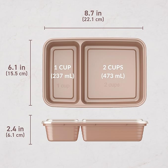 Bentgo Prep - 20-Piece 2-Compartment Reusable Meal Prep Containers with Lids, PFAS & BPA Free Materials, Durable, Microwave, Freezer, & Dishwasher Safe To Go Food Storage (Rose Gold)