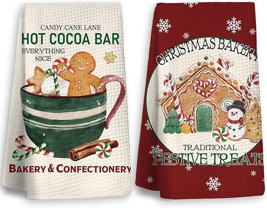 Christmas Gingerbread Kitchen Towels Set of 2, Dish Towels for Kitchen, Hand Towels for Bathroom, Decorations, Gifts for Women, Housewarming Gifts 1624