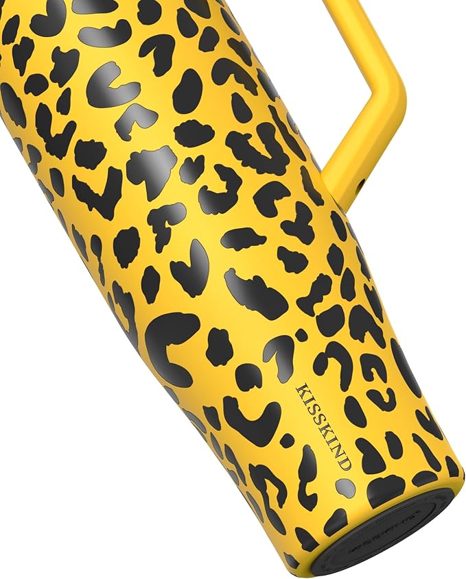 KISSKIND 40 oz Tumbler with Handle and Straw | Lumi Spin Hidden Straw 100% Leakproof Insulated Tumbler | Stainless Steel Water Bottle for Mom, Nurse, Teacher | Cheetah