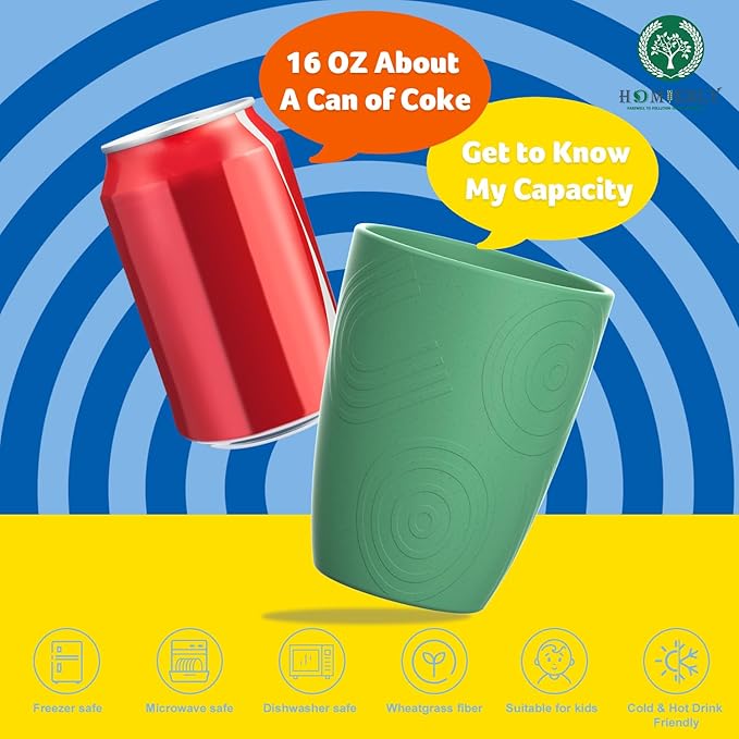 Homienly Drinking Glasses Cups Set of 8 - Wheat Straw Cups | Alternative to Plastic Cups 16 OZ | Reusable Unbreakable Water Tumblers | Dishwasher Safe Drinking Cups for Kitchen - Multi Color