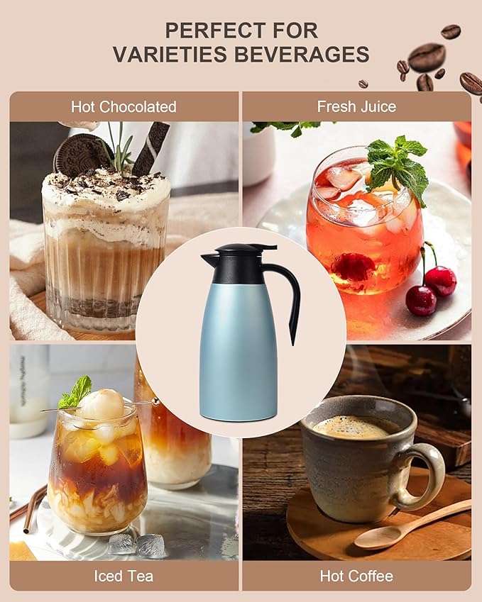 70 OZ Updated Thermal Coffee Carafe for keeping hot, 2 PCS Carafes for hot liquid, Insulated Coffee Carafe Stainless Steel Vacuum Thermal Pot for Coffee, Hot Water,Keep Hot 12 Hours (Blue+Blue)