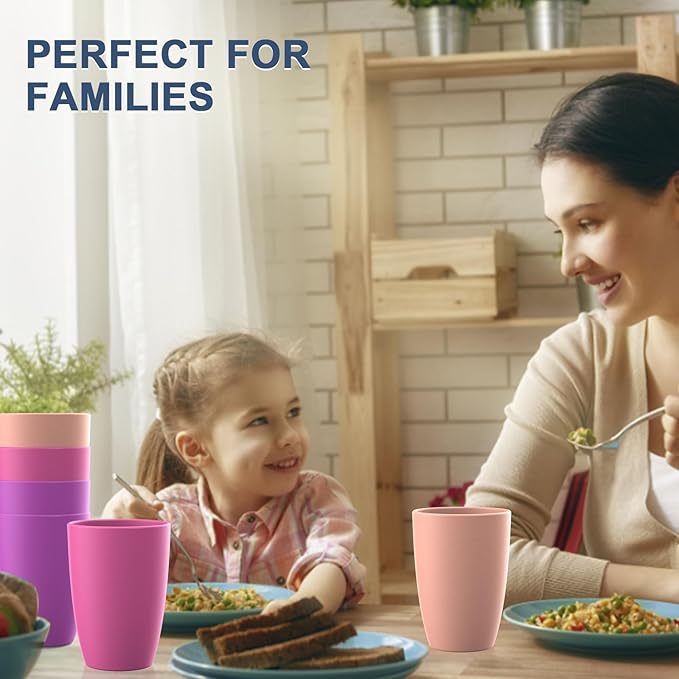 Wrova unbreakable wheat straw cups 20oz set of 6 with textured pattern anti slipping,big plastic drinkings cups microwave safe and dishwahser safe