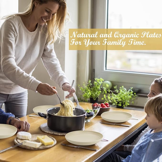 Wrova Wheat Straw Dinner Plates Set of 8 - 10 Inch Unbreakable, Dishwasher & Microwave Safe, Lightweight for Kitchen, R.V. (Beige)